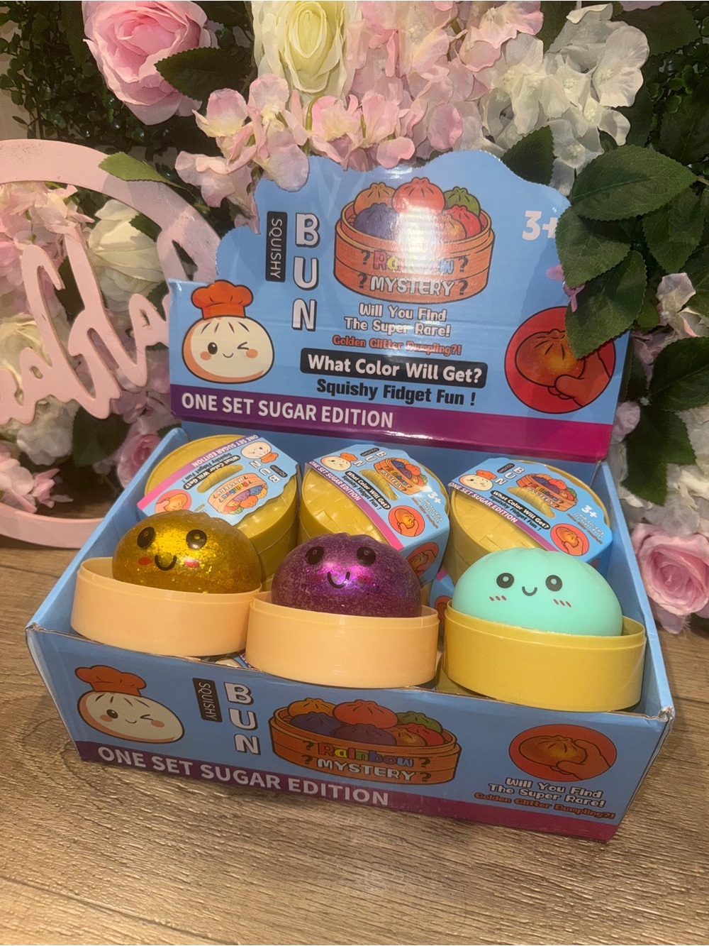 Bun Squishy Fidget Toy - Mint, Purple, Gold - One Set Sugar Edition